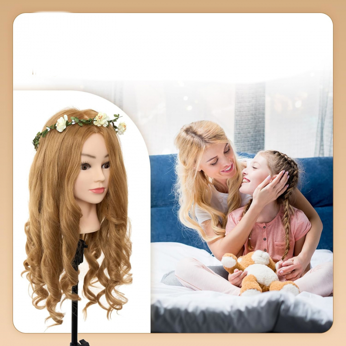 Cap de practica manechin cu par natural 100%, blond, se poate ondula si folosi placa, 55-60cm [6]