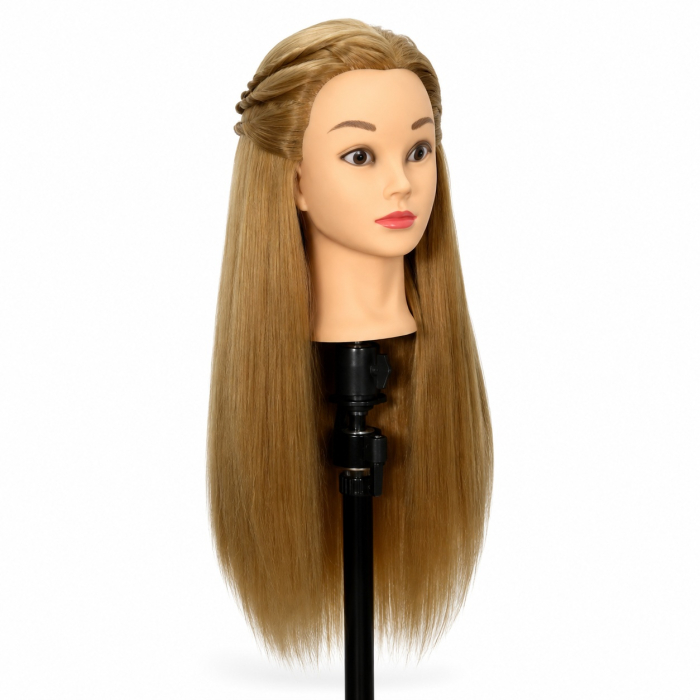 Cap de practică manechin cu păr sintetic 60 cm blond – pentru tuns, coafat, împletituri, accesorii incluse + suport de masă [7]