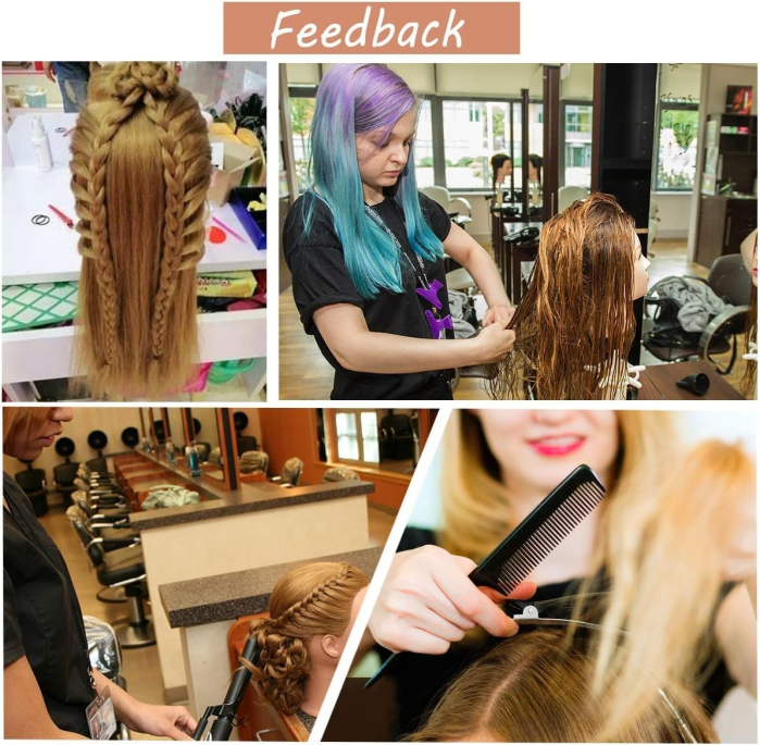 Cap de practică manechin cu păr sintetic 60 cm blond – pentru tuns, coafat, împletituri, accesorii incluse + suport de masă [11]