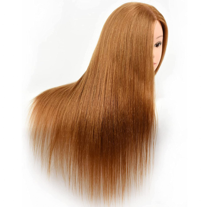 Cap manechin de coafat pentru salon frizerie coafor, 55 cm, Auriu, cu suport [7]
