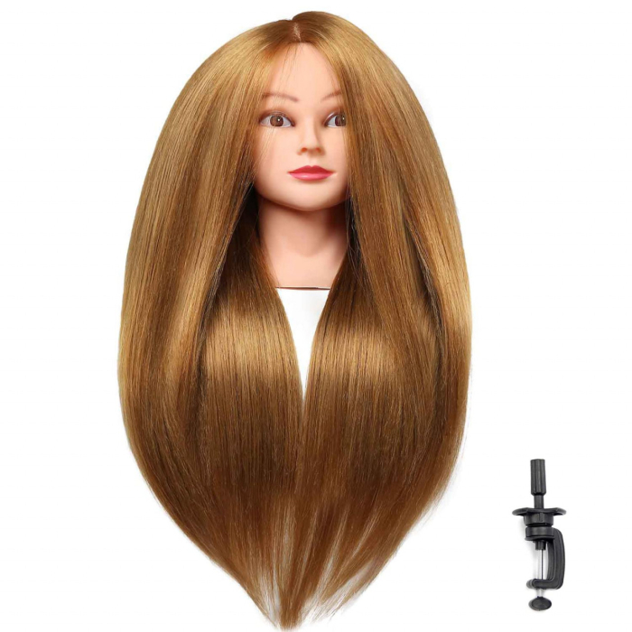Cap manechin de coafat pentru salon frizerie coafor, 55 cm, Auriu, cu suport [2]