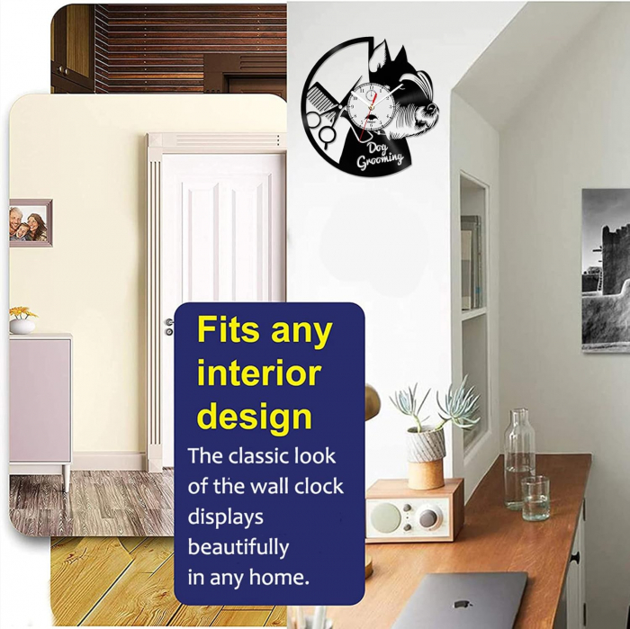 Ceas de perete vinil pentru salon grooming, frizerie canina, 30 cm [4]