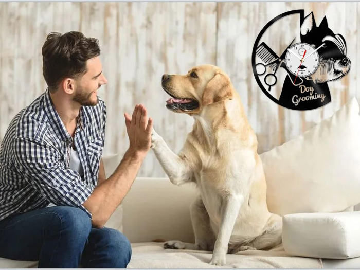 Ceas de perete vinil pentru salon grooming, frizerie canina, 30 cm [2]