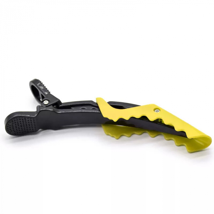 Clipsuri frizerie set 30 bucati crocodil negru cu galben in cutie de plastic [3]