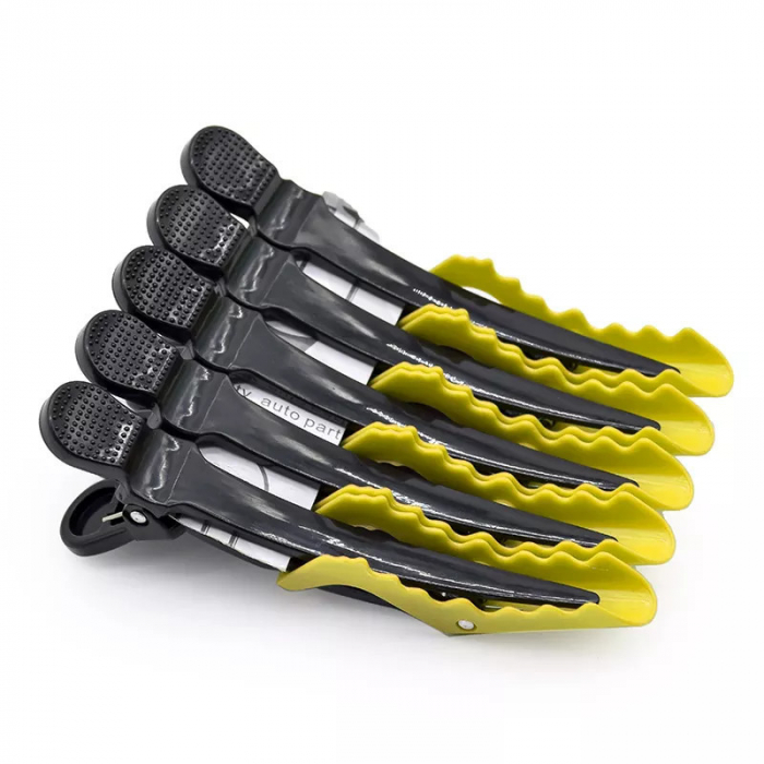 Clipsuri frizerie set 30 bucati crocodil negru cu galben in cutie de plastic [2]