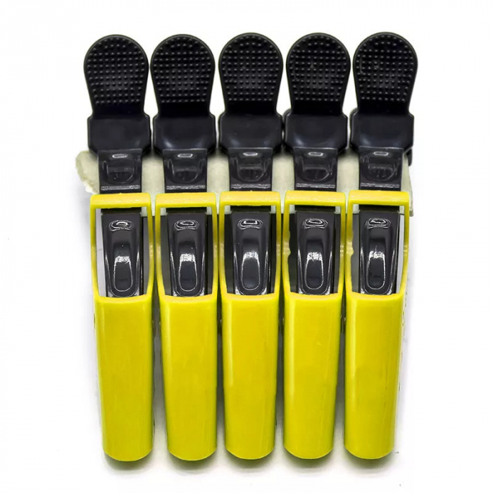 Clipsuri frizerie set 30 bucati crocodil negru cu galben in cutie de plastic [4]