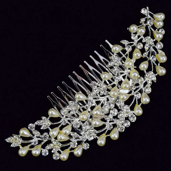 Coronita par mireasa cu perle si cristale, stil pieptan mireasa MD05, 15cm [2]