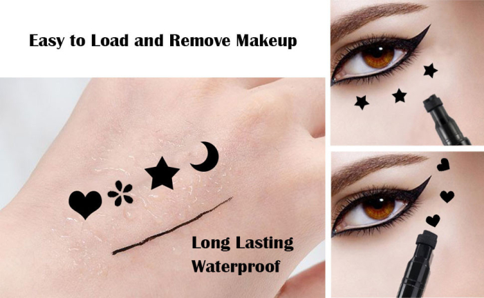 Eyeliner cu 2 capete tip carioca cu stampila Floare, Negru [2]