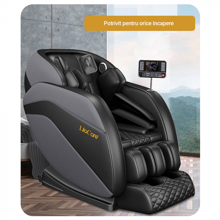 Fotoliu de masaj Royal Black, cu incalzire, functie bluetooth audio, display, zero gravity, negru [3]