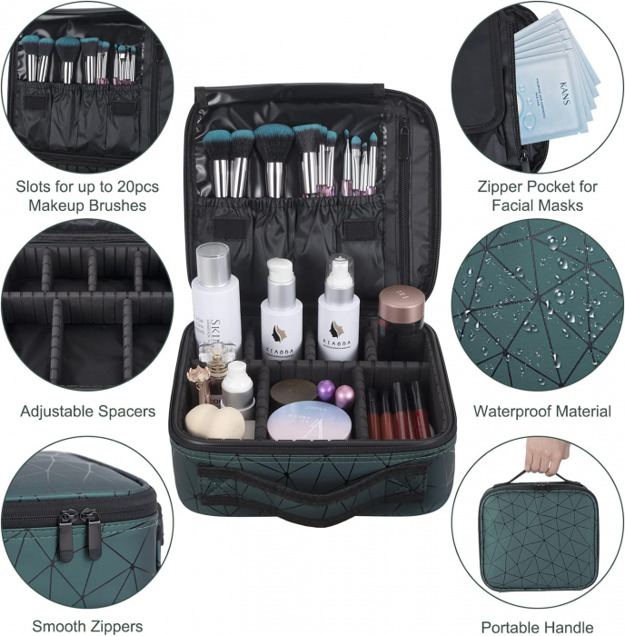 Geanta cosmetice makeup, verde smarald, 26x23x9 cm, pentru voiaj, calatorie [9]