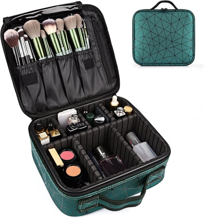 Geanta cosmetice makeup, verde smarald, 26x23x9 cm, pentru voiaj, calatorie [2]
