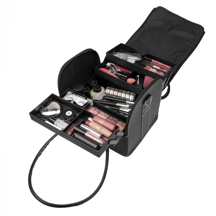 Geanta cosmetice profesionala, Beauty Case Make Up, NEGRU MAT, 30x24x25cm [8]