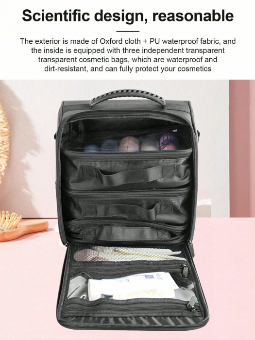 Geanta voiaj, transport cosmetice, produse frizerie, cu 3 portfarduri detasabile, 30x29x22 cm [5]