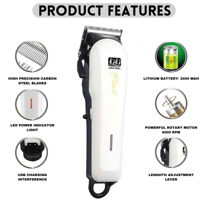 Masina de tuns profesionala NG-699 Plus, alba, fara fir, 4h, 4 gratare, motor rotativ 6000rpm [4]