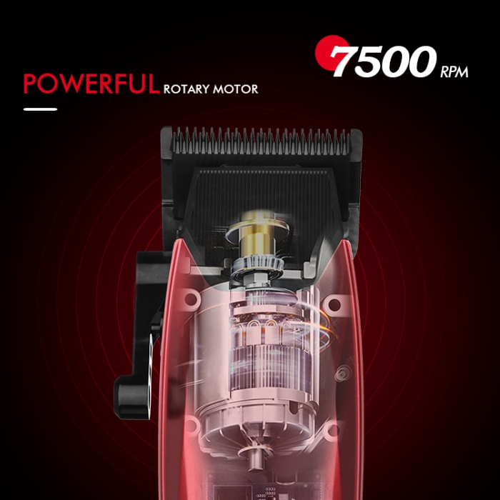 Mașină de Tuns Profesională WMARK NG-125 – 7500 RPM, Lame Inox 5Cr15 & Ceramică, Afișaj Digital, 8 Piepteni, Autonomie 150 min – Rosie [10]