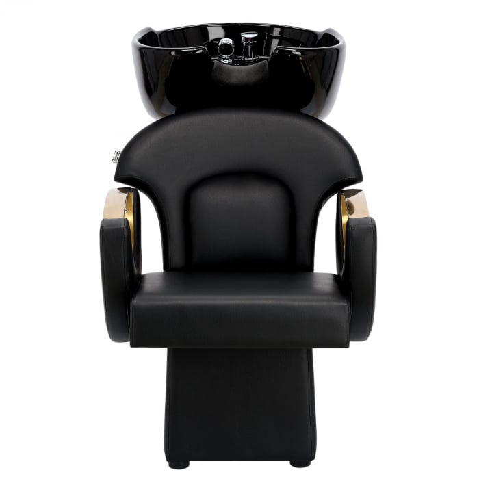 Mobilier coafor cu 2 scaune frizerie negre aurii si scafa coafor profesionala [4]