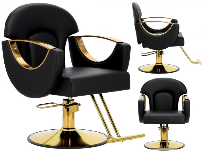 Mobilier coafor cu 2 scaune frizerie negre aurii si scafa coafor profesionala [7]