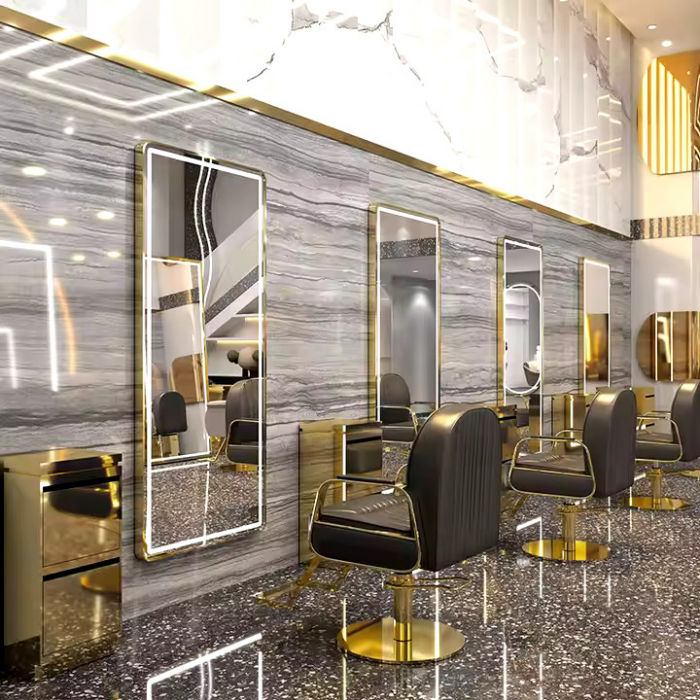 Mobilier frizerie cu 2 scaune coafor verzi si scafa coafor - Amenajare salon infrumusetare. [13]