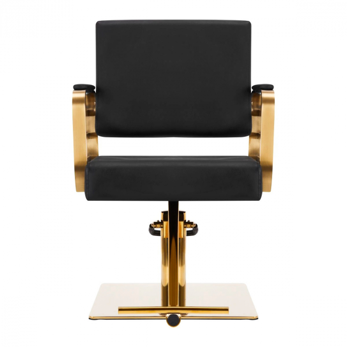 Mobilier salon coafura cu 2 scaune coafor si scafa frizerie, neagra cu auriu [4]