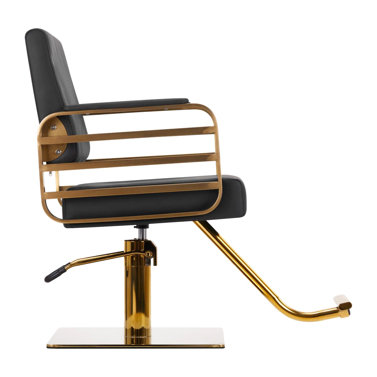 Mobilier salon coafura cu 2 scaune coafor si scafa frizerie, neagra cu auriu [5]