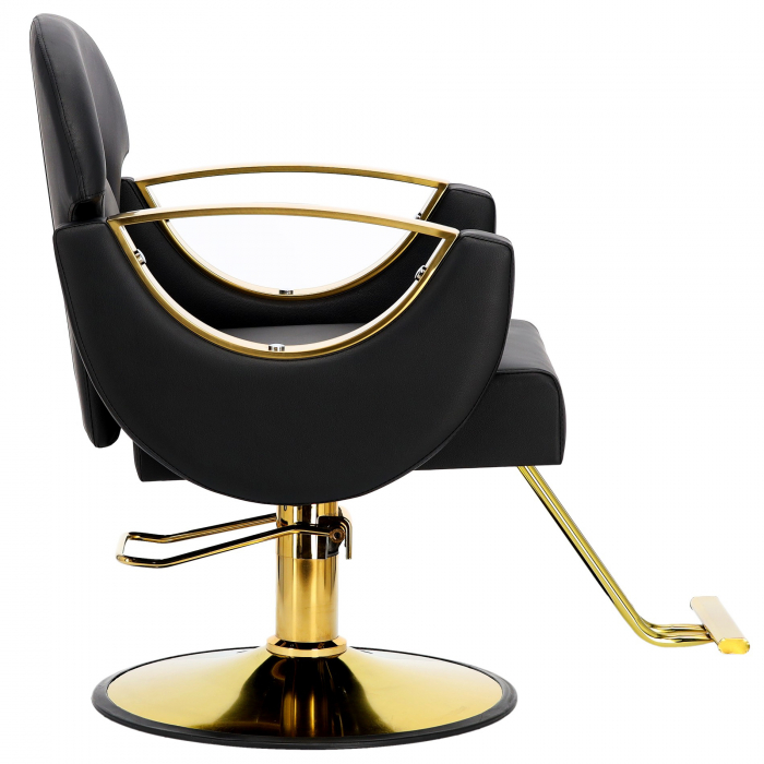 Mobilier salon coafura cu 2 scaune coafor si scafa frizerie, neagra cu auriu, Madera [3]