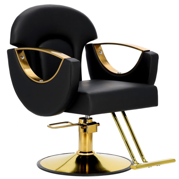 Mobilier salon coafura cu 2 scaune coafor si scafa frizerie, neagra cu auriu, Madera [6]