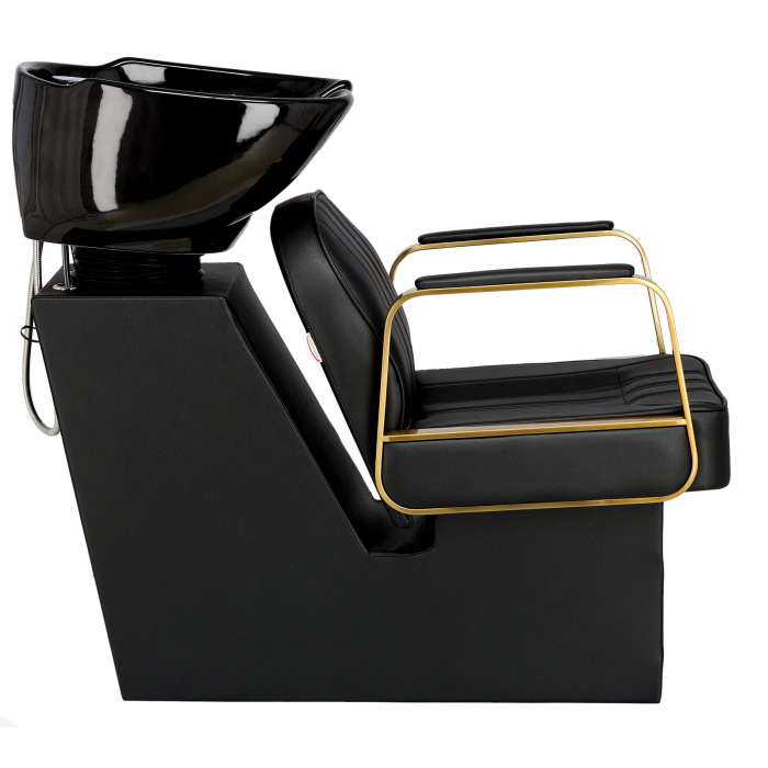 Mobilier salon coafura cu 2 scaune coafor si scafa frizerie, Negru cu auriu, Anastasia [2]