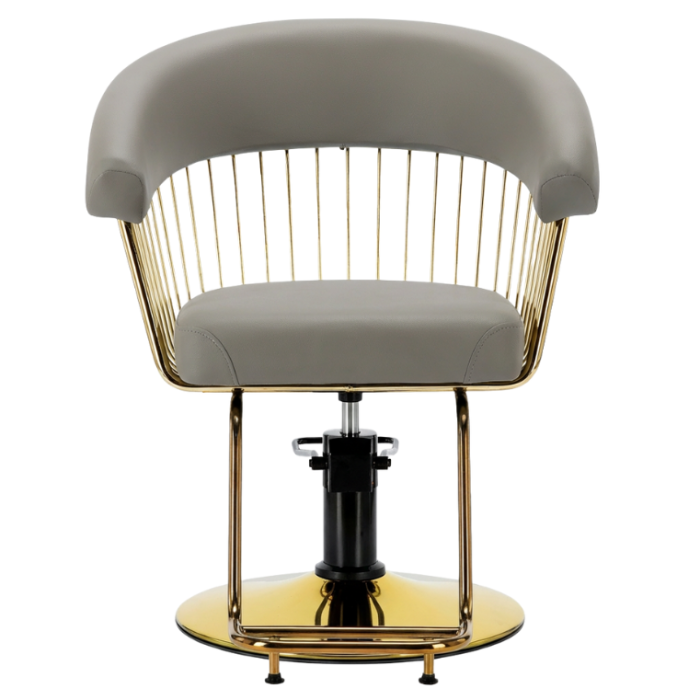 Mobilier salon coafura cu 2 scaune coafor si scafa frizerie profesionala, bej inchis cu auriu [7]
