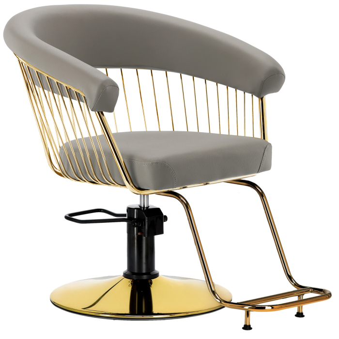 Mobilier salon coafura cu 2 scaune coafor si scafa frizerie profesionala, bej inchis cu auriu [3]