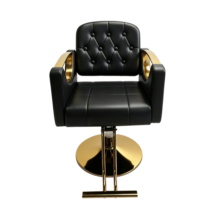 Mobilier salon frizerie cu 2 scaune coafor si scafa frizerie, Negru cu auriu [4]