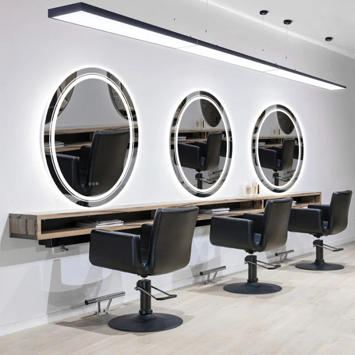 Oglinda LED salon barber frizerie coafor, rotunda, margine Neagra, mare, 80cm diametru [3]