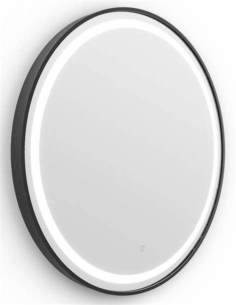 Oglinda LED salon barber frizerie coafor, rotunda, margine Neagra, mare, 80cm diametru [2]