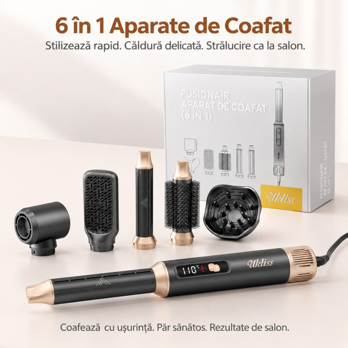 Ondulator automat cu aer cald, Aparat De Coafat pentru bucle Multifunctional 6 In 1, Uscator si perie volum, Multistyler par [10]