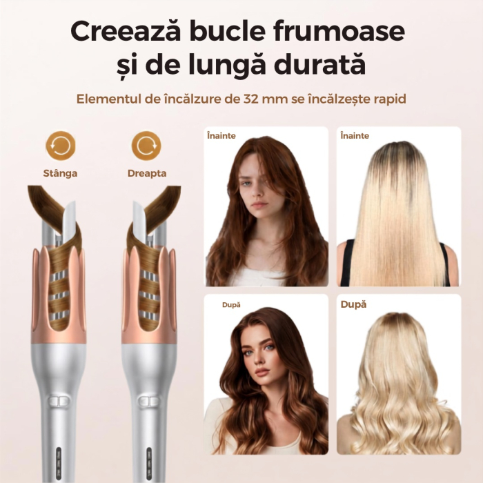 Ondulator Automat de Par, Rotativ, Aparat pentru bucle, Invelis din Turmalina Ceramica, Protectie avansata [5]
