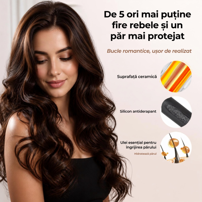 Ondulator Automat de Par, Rotativ, Aparat pentru bucle, Invelis din Turmalina Ceramica, Protectie avansata [7]
