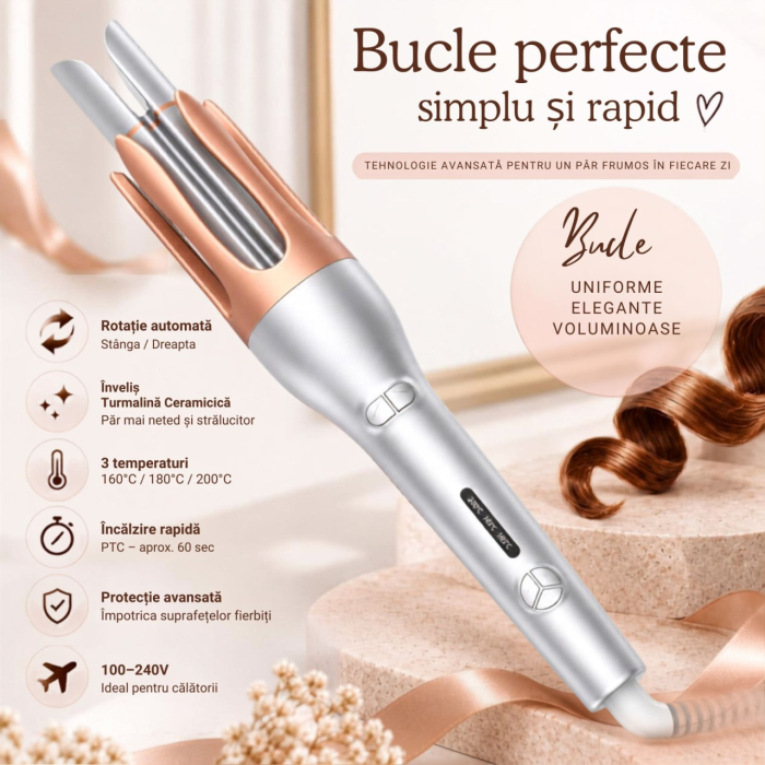 Ondulator Automat de Par, Rotativ, Aparat pentru bucle, Invelis din Turmalina Ceramica, Protectie avansata [10]