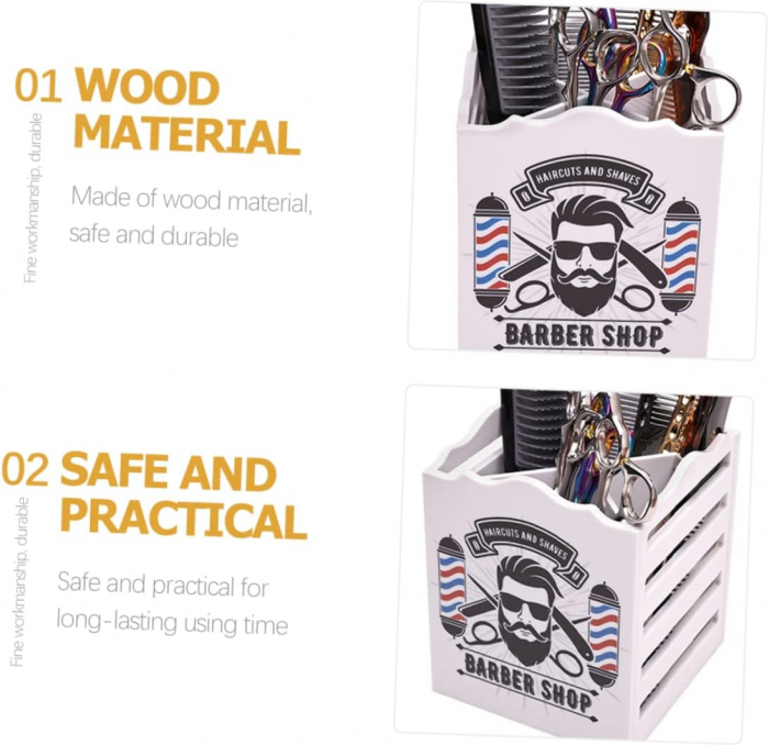 Organizator frizerie Ardette, Alb, Cu imprimeu Barber Shop, Plastic dur, 4 compartimente [2]