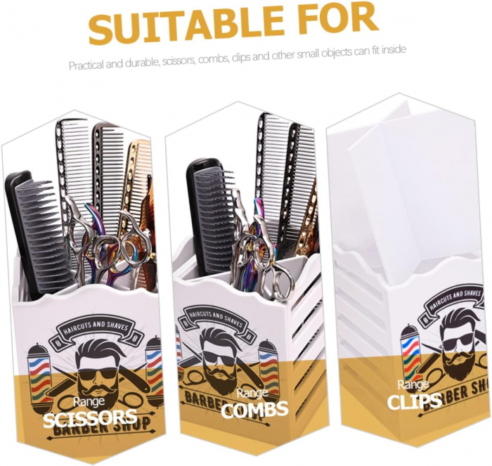 Organizator frizerie Ardette, Alb, Cu imprimeu Barber Shop, Plastic dur, 4 compartimente [6]