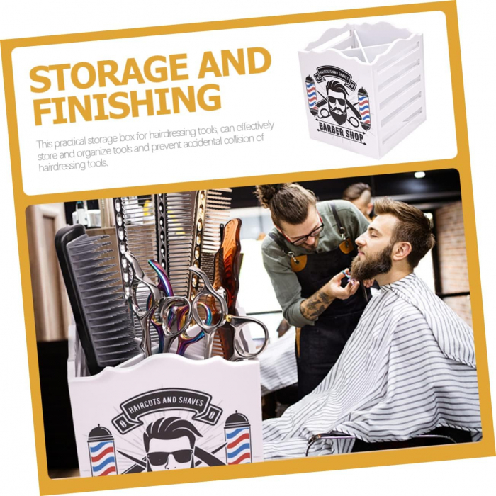Organizator frizerie Ardette, Alb, Cu imprimeu Barber Shop, Plastic dur, 4 compartimente [7]