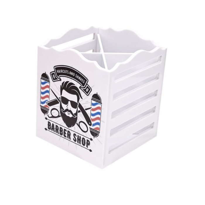 Organizator frizerie Ardette, Alb, Cu imprimeu Barber Shop, Plastic dur, 4 compartimente [4]