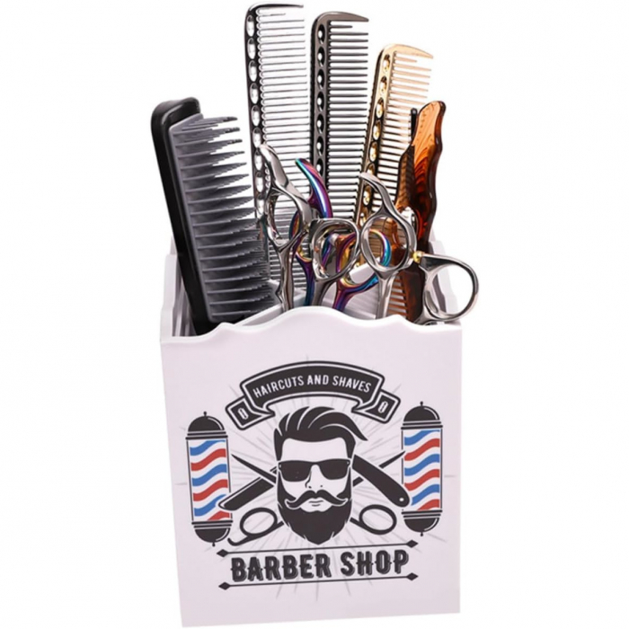 Organizator frizerie Ardette, Alb, Cu imprimeu Barber Shop, Plastic dur, 4 compartimente [3]