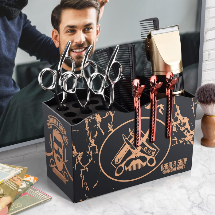 Organizator frizerie Ardette, Negru, plastic dur, 17X8X10cm, suport foarfece tuns [3]