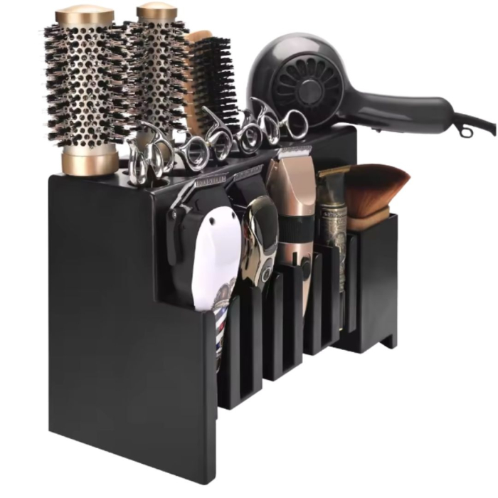 Organizator frizerie profesional Negru, pentru perii coafor, masini de tuns, fixare pe masa sau de perete [2]