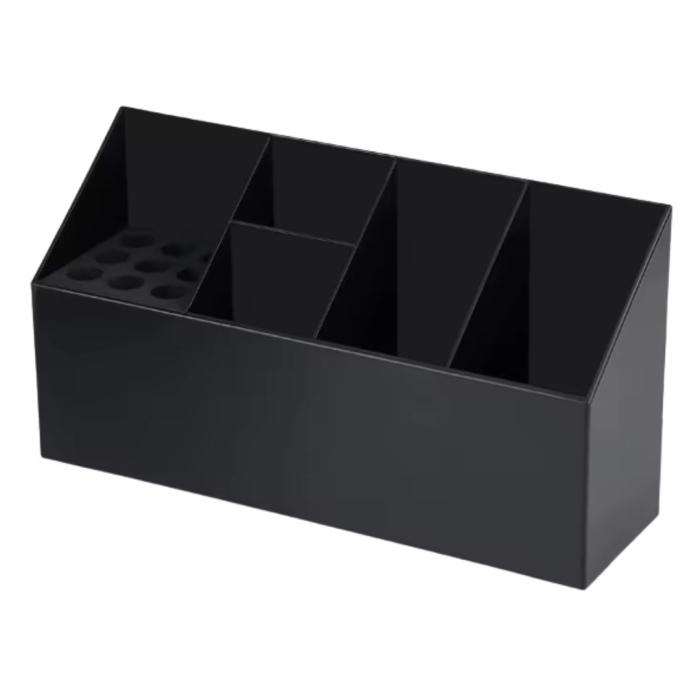 Organizator ustensile frizerie, Negru, fixare de perete sau pe masa, 5 compartimente [6]