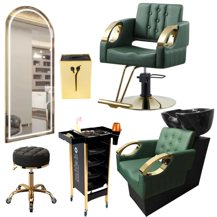 Pachet mobilier salon coafor verde smarald & gold – Set complet 6 piese premium [1]
