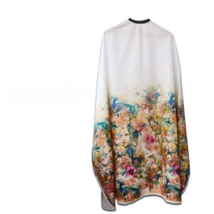 Pelerina coafor, alba, cu imprimeu floral, stil romantic, rafinat, impermeabila [4]