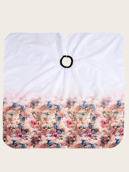 Pelerina coafor, alba, cu imprimeu floral, stil romantic, rafinat, impermeabila [6]