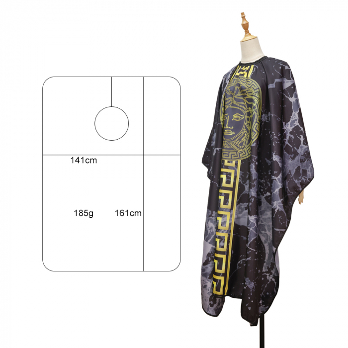 Pelerina coafor, lunga, cu elastic la gat, neagra, cu imprimeu Medusa [2]