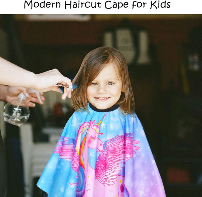 Pelerina tuns copii pentru fetite, roz, cu imprimeu unicorn, impermeabila, pentru coafor [3]