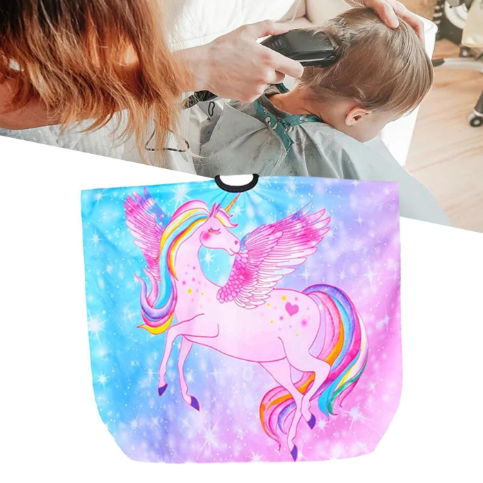 Pelerina tuns copii pentru fetite, roz, cu imprimeu unicorn, impermeabila, pentru coafor [8]